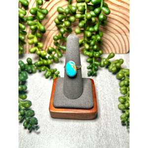 Navajo-Made Fine Jewelry Kingman Turquoise & Sterling <b>Silver</b> <b>Statement</b> <b>Ring</b> Size 7.25 for Everyday Wear - Product Image 1