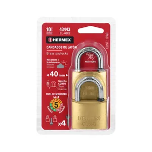 Scatola a 3 unità con lucchetti di sicurezza in ottone da 40mm con gancio corto Blister in acciaio impermeabile e antifurto - Product Image 1