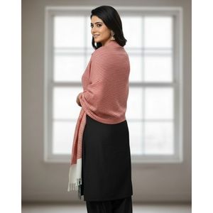 Women's Winter Warm Eco-Friendly Long Woolen Peach Color Striped Elegant Winter <b>Wrap</b> Shawl - Product Image 2