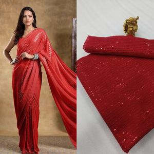 Última Colección: Saree y Blusa de Georgette Sintético con Bordado Pesado de Lentejuelas Dobles Khichdi en Oferta - Product Image 1