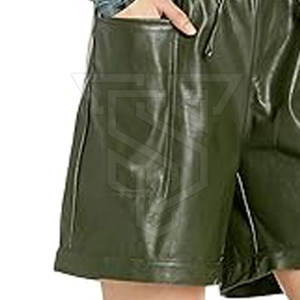 Shorts de Cuero para Mujer de Alta Calidad, Corte Regular, Pierna Recta, Transpirables, Cintura Elástica, Corte Medio, Estilo Casual, Personalizables - Product Image 6