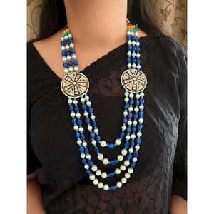 Collier de perles multicouches de style Kundan artisanal avec perles bleues et perles bijoux traditionnels pour femmes et mariées - Product Image 3