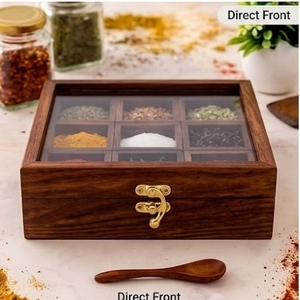 Boîte à épices en bois avec couvercle en verre, organisateur de rangement pour herbes à 9 compartiments, résistant à la poussière, organisateur de tiroir de cuisine - Product Image 3