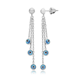 Turquoise Turkish Eye Design Charms <b>Long</b> <b>Earrings</b> Wholesale Turkish Handmade 925 <b>Silver</b> Sterling Jewelry - Product Image 3
