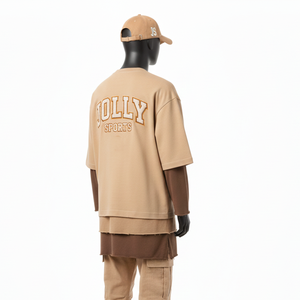 เสื้อยืดผู้ชายผ้าฝ้าย 100% ทรงหลวม พิมพ์ลาย เสื้อยืดแขนยาวสองชั้น สไตล์ใหม่ เสื้อยืดแขนสองชั้นแบบสั่งทำ - Product Image 5