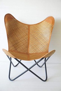 Justa Rustic Style <b>Folding</b> Butterfly <b>Chair</b> Bamboo Canvas Leather Mixture Seat with Iron Stand for Bedroom or Outdoor Leisure - Product Image 5