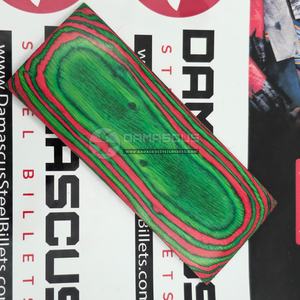 Par de empuñaduras para cuchillo de madera laminada y resina, con diseño de hoja de dólar verde y rojo sandía, en verde vibrante y rosa, para fabricación de cuchillos personalizados - Product Image 3