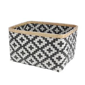 Hot <b>Sale</b> Bohemian Rectangular Bamboo Basket with Lid Durable Vietnam Striped Storage Basket Space Saving European Design Style - Product Image 2