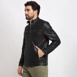 Blouson de motard professionnel pour homme en cuir de mouton élégant, broderie personnalisée, confortable, doux, style urbain, logo frontal - Product Image 2