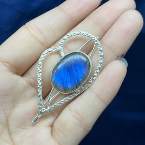 Labradorite Sterling <b>Silver</b> Hair Stick Pin <b>Brooch</b> with Rhodium/Gold Plating and Bezel Setting-Perfect Boho Gift - Product Image 2