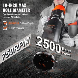 Support de perceuse à carottage diamanté sur roues 10 pouces, machine de carottage de béton humide 750 tr/min, filetage 1-1/4 pouces pour maçonnerie et béton - Product Image 2