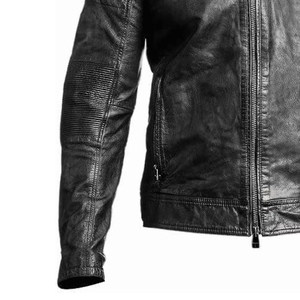 Chaqueta de hombre de cuero genuino-Estilo corto, ajustado, solapa inteligente, abrigo de motorista acolchado de talla grande para hombre - Product Image 6