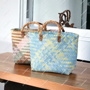 Modern Style 2024 Summer Rattan New Collection Eco Handmade Rattan Woven Straw Tote Bag Colored Half Moon Shaped HandBag - Product Image 5