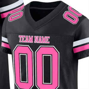 Camiseta de Fútbol Americano Personalizada, Negra, Rosa y Blanca con Rayas, Cuello en V, Manga Corta, Uniforme de Equipo, Ropa Deportiva Personalizada al por Mayor - Product Image 2