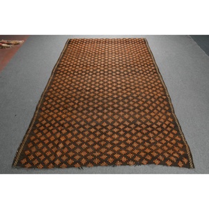 Turkish Vintage Rug 5.2x9.9 ft (160x303 cm), Kilim <b>Brown</b> <b>Wool</b> Rug - Product Image 1
