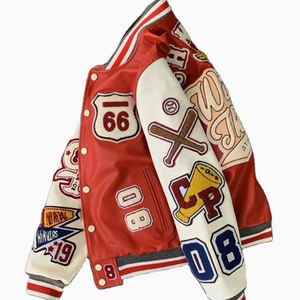 <b>Men's</b> Vintage Varsity <b>Jacket</b> Chenille Embroidery PU Leather <b>Flight</b> <b>Jacket</b> Stand Collar Regular Fit Winter Outerwear - Product Image 6