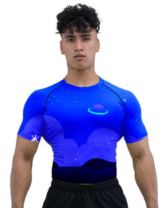 Men's Half Sleeve Quick Dry Compression Workout Shirt Skinny Fit Spandex Long <b>Rash</b> <b>Guard</b> for <b>BJJ</b> MMA Sublimated Plain Pattern - Product Image 1