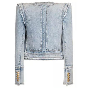 Women's Summer Denim Jacket with Button Decoration Customized Cut and Sew Competitive Price Private Logo Factory <b>Direct</b> - Product Image 3