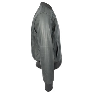 Blouson aviateur en cuir véritable gris pour homme, col en tricot côtelé, style vintage, veste décontractée zippée, doublure en peau d'agneau douce, vêtement d'extérieur d'hiver - Product Image 2