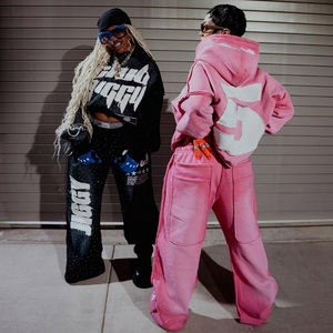 Chándal Ligero Personalizado con Lavado Ácido, Parche Bordado Vintage, Pedrería Grande, Patrón Hip Hop Sólido, Talla Grande de Invierno 100% - Product Image 5