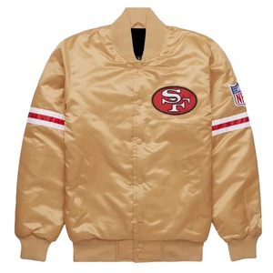 Chaqueta universitaria de mezcla de satén al por mayor chaqueta de béisbol de inspiración retro cuello levantado bordado opciones delanteras impermeable a prueba de viento - Product Image 6