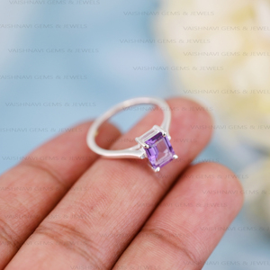 Design luxueux naturel améthyste anneaux de mariage 6x8mm octogone broche réglage pierre précieuse bague de fiançailles 925 bijoux en argent Sterling - Product Image 6