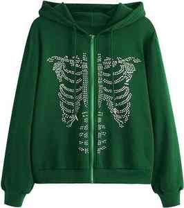 Sweatshirts à capuche décontractés à fermeture éclair en molleton uni de coupe régulière pour hommes Logo personnalisé Rhinestone Vêtements unisexes pour la saison d'hiver - Product Image 1