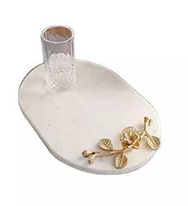 Plateau rond en marbre blanc naturel avec poignée dorée pour le plateau de service de la cuisine, de la maison et de l'hôtel, nouveau Design - Product Image 1