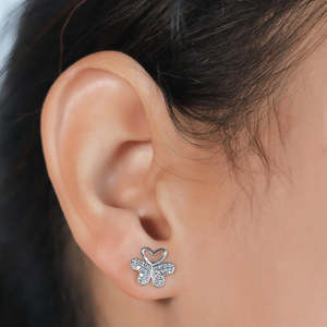 NOVAMART Fine Zarkan Butterfly Heart Pure <b>Silver</b> <b>Stud</b> <b>Earrings</b> with Diamond Zircon Pearl Vintage & Trendy for Wedding Engagement - Product Image 2