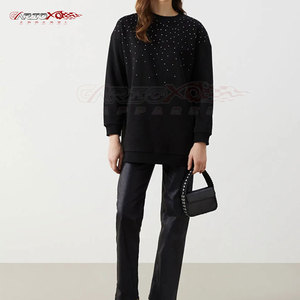 Sudadera con diamantes de imitación ostentosos para mujer con estilo glam y sudadera con detalles de diamantes de imitación de tela interior suave - Product Image 1