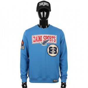 Sudadera de Hombre de Algodón y Poliéster de 320 g/m², Color Azul, con Logotipo Personalizado Bordado y Insignias Aplicadas, Sudaderas Básicas - Product Image 1