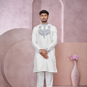 Kurta นักออกแบบ jacquard สีขาวสง่างาม - Product Image 1