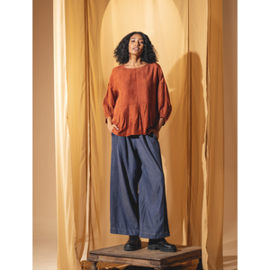 ANISHA Formal Blouse-Rust Silk Pintuck Detail Floral Solid Chiffon Linen Knitted Available XL 4XL for Office Wear Spring Autumn - Product Image 5