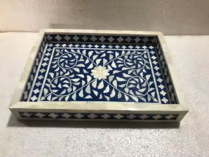 Bandeja para servir con incrustaciones de hueso, forma cuadrada, desayuno, cena, granja, comedor y sala de estar, bandeja decorativa - Product Image 5