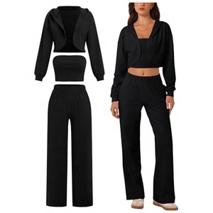 Conjunto Deportivo de 3 Piezas para Mujer, Leggings de Cintura Alta, Sujetador Deportivo y Top Corto con Cierre, Ropa Deportiva - Product Image 3