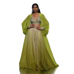 Citrus Green Palazzo Set With <b>Cape</b> Wholesale Women Ethnic OEM Clothing Factory Supplier Custom Party <b>Wedding</b> Outfit - Product Image 3