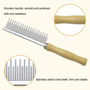 หวีแปรงขนสัตว์เลี้ยงด้ามจับทำจากไม้สำหรับสุนัขแมวสัตว์เลี้ยง - Product Image 4