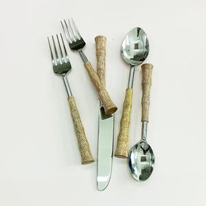 Poignée ronde de créateur fait à la main miroir brillant poli ensemble de couverts de cinq pièces lavable au lave-vaisselle et aux aliments - Product Image 5