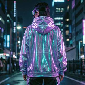 Sweat à capuche surdimensionné pour femme, holographique, semi-transparent, couleur irisée changeante, violet, turquoise, streetwear, pull - Product Image 2