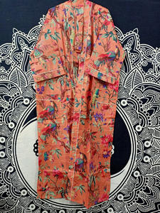 Kimono en coton imprimé de blocs à rayures pour femmes Robe de chambre confortable pour l'automne Été Resorts Bridesmaid - Product Image 4