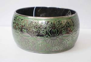 Luxury Gunmetal Copper Bangle With Intricate Green Floral Enamel Inlay Sophisticated Dome Style <b>Metal</b> <b>Bracelet</b> <b>Metal</b> Crafted - Product Image 4