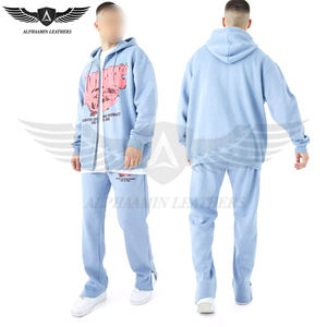 ชุดวอร์มผ้าฝ้ายเป็นมิตรต่อสิ่งแวดล้อมชุดวอร์มผ้าคอตตอนสีฟ้าอ่อนพร้อมพิมพ์ซิลค์สกรีนแบบบาน - Product Image 3