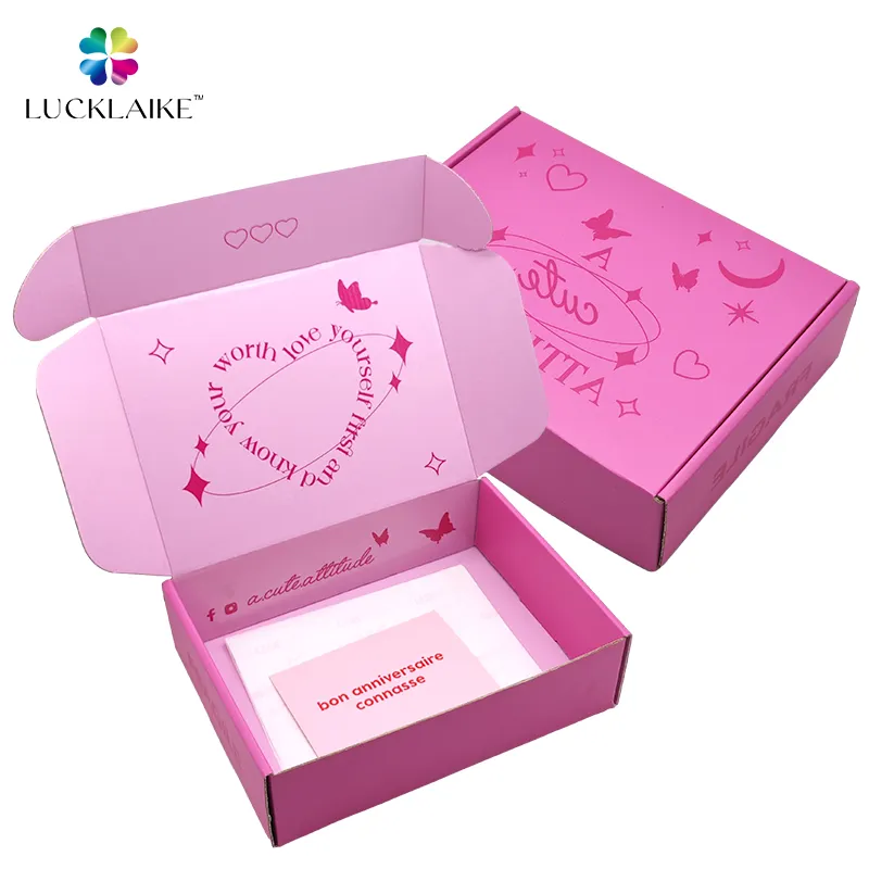 Imballaggio della scatola rosa dell'abbigliamento di carta ondulata di progettazione di lusso su ordinazione scatole postali di spedizione piccole per l'imballaggio