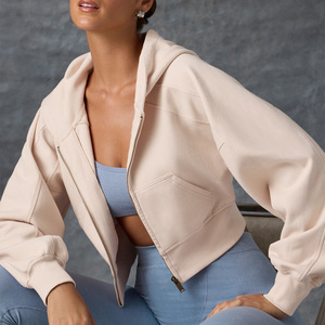 Sudadera con capucha recortada elegante para mujer con bordado de impresión de logotipo personalizado OEM ODM directo de fábrica proveedor informal - Product Image 6