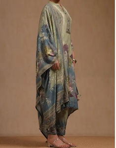 Premium Indian & Pakistani Clothing Green Blue Ombre Floral Printed viscose Silk <b>Women</b> <b>Kurta</b> Dress Dupatta Regular Fit <b>Women</b> - Product Image 2