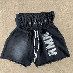 Écussons de broderie personnalisés Short en jean uni pour hommes Vintage délavé à l'acide déchiré en détresse Double mi-taille décontracté High Street - Product Image 3