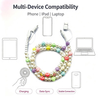 Câble de charge USB décoratif en perles colorées en forme de fraise, multi-connecteurs 4 en 1, pour synchronisation des données téléphoniques