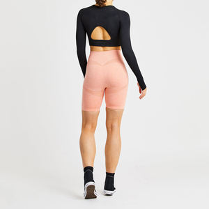 Short de yoga taille haute pour femme Short d'entraînement décontracté tendance avec fermeture à la taille élastique respirant teint uni avec motif chaud - Product Image 4
