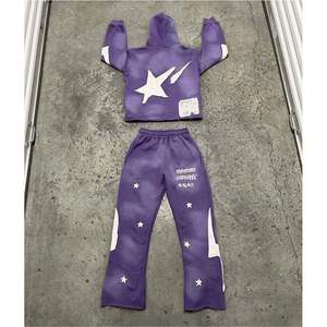 2025 bonne qualité 2 pièces ensemble DTG impression Logo personnalisé Vintage lavage pull à capuche hommes 100% coton survêtement lourd - Product Image 6