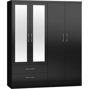 Modern 4 Piece <strong>Bedroom</strong> Sets <strong>Black</strong> <strong>Gloss</strong> Wardrobe Bedside Tables Storage Chest Strong Durable <strong>Furniture</strong> with Mirror - Product Image 5